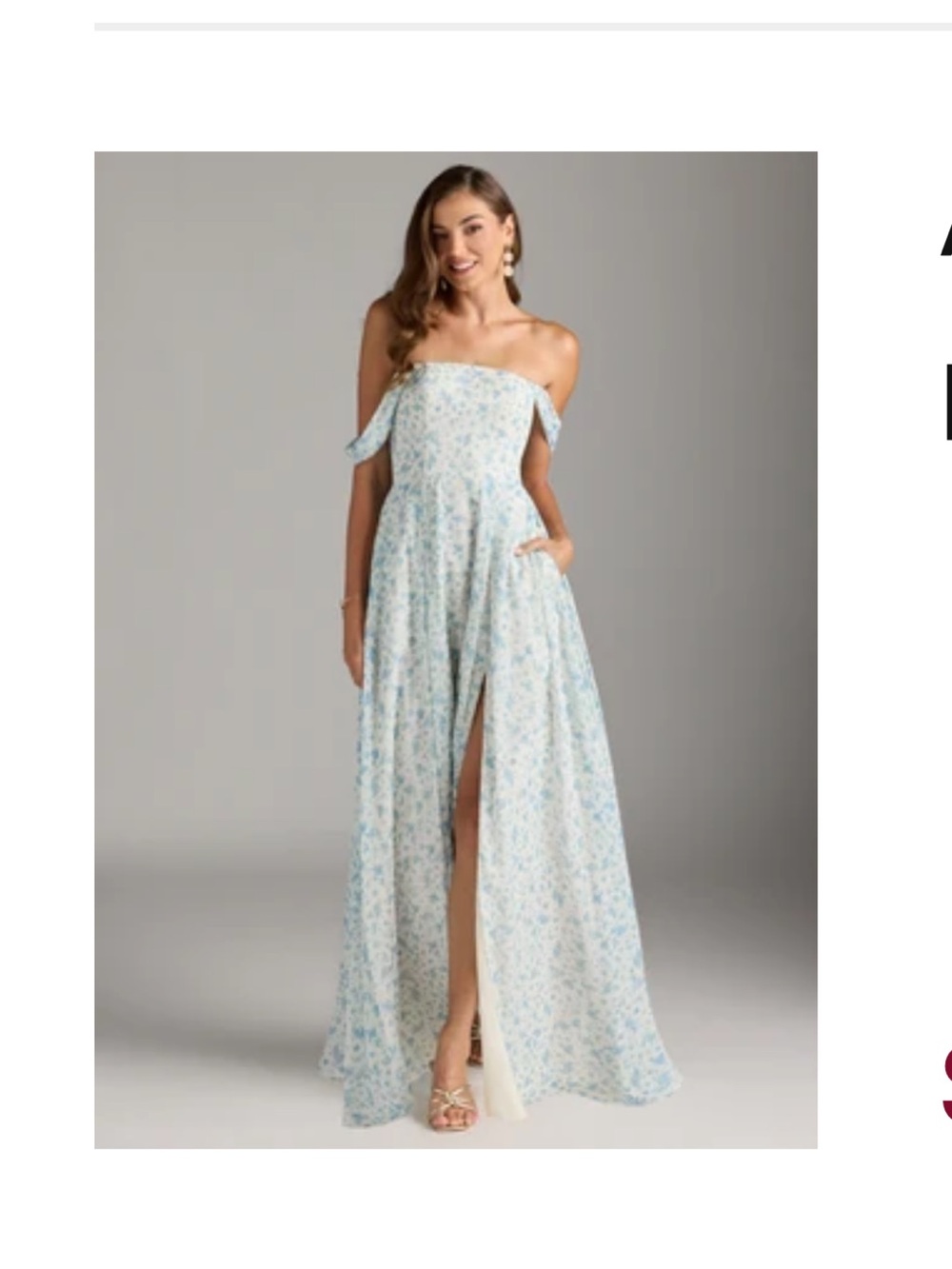 Azazie Chrysana Strapless Light Blue Floral Maxi Dress